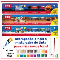 KIT Tinta Guache TONS DE PELE TONS CLÁSSICO TONS NEONS 18 Potes 15ml Pincel Misturador Tris