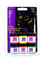 Kit Tinta Liquida 6 Cores Fluorescentes e Pincel - Color Make