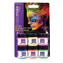 Kit Tinta Líquida Neon Facial Com Pincel 6 Cores (15Ml Cada) - Color Make Kit Tinta Líquida Neon Facial Com Pincel 6 Cores (15Ml Cada) - Color Make