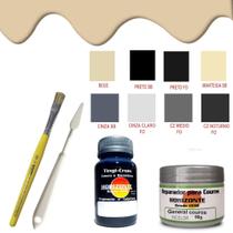 kit tinta para couro + massa reparadora + pincel + espatula