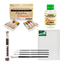 Kit Tinta Pintura Óleo Verniz Pinceis SECANTE tela