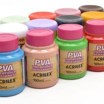 Kit Tinta PVA Acrilex Fosca 100ml - 12 Cores