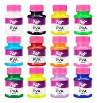 Kit Tinta PVA Fosca 12 Cores Para Artesanato E Escola Kit Tinta PVA Fosca 12 Cores Para Artesanato E Escola