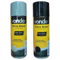 Kit tinta spray preto brilhante + primer 350ml vonder