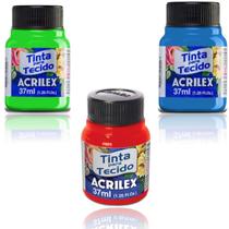 Kit Tinta Tecido 3 Cores Neon Azul Verde Vermelho Acrilex