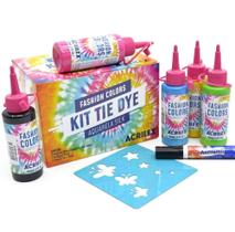 Kit Tinta Tie Dye (5 Frascos 60 mL Aquarela Silk-1 Stencil10101 Acrilpen preta) Fashion Colors+NF Kit Tinta Tie Dye (5 Frascos 60 mL Aquarela Silk-1 Stencil10101 Acrilpen preta) Fashion Colors+NF
