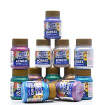 Kit Tintas para Tecido com Glitter Acrilex - 12 Cores