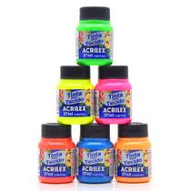 Kit Tintas para Tecido Fluorescente Acrilex - 6 Cores