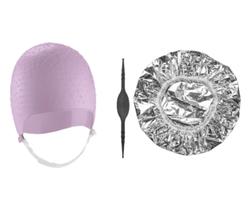 Kit Tintura Coloração hidratação Touca Metalizada e Siliconada Mechas Luzes Com Agulha Dompel - Rosa