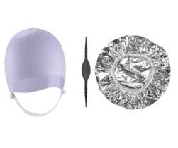 Kit Tintura Coloração hidratação Touca Metalizada e Siliconada Mechas Luzes Com Agulha Dompel - Roxa