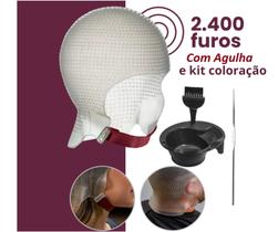 Kit Tintura Coloração Pincel TIgela Agulha Touca para Luzes Mechas Reflexos 2400 furos Dompel sparta