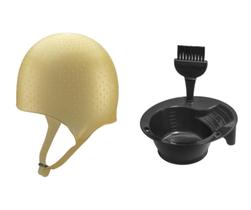 Kit Tintura Coloração Pincel Tigela Touca para Luzes Mechas Reflexos Cores Siliconada Atenas Dompel - Dourada Kit Tintura Coloração Pincel Tigela Touca para Luzes Mechas Reflexos Cores Siliconada Atenas Dompel - Dourada