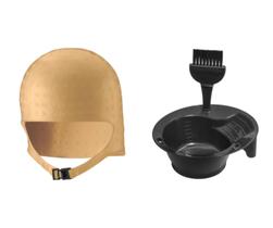Kit Tintura Coloração Pincel Tigela Touca para Luzes Mechas Reflexos Siliconada Romana Dompel - Dourada