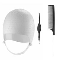Kit Tintura Coloração Touca e Pente Separador de Mechas Luzes Silicone Agulha Dompel - Branco Kit Tintura Coloração Touca e Pente Separador de Mechas Luzes Silicone Agulha Dompel - Branco