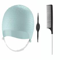 Kit Tintura Coloração Touca e Pente Separador de Mechas Luzes Silicone Agulha Dompel
