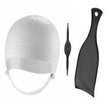 Kit Tintura Coloração Touca e Plaquete de Mechas Luzes Silicone Agulha Dompel - Branco