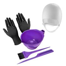 Kit Tintura de Cabelo com Tigela Pincel e Pente + Touca Silicone de tiras autocolantes Para Mechas Reflexo e Luzes -