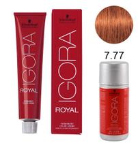 Kit Tintura Schwarzkopf Igora Royal 7-77 Louro Médio Cobre Intenso 60g + Água Oxigenada 6% 20 volumes 60ml