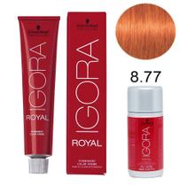 Kit Tintura Schwarzkopf Igora Royal 8-77 Louro Claro Cobre Intenso 60g + Água Oxigenada 9% 30 volumes 60ml
