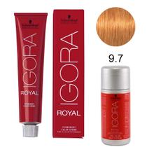 Kit Tintura Schwarzkopf Igora Royal 9-7 Louro Extra Claro Cobre 60g + Água Oxigenada 12% 40 volumes 60ml
