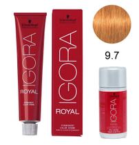 Kit Tintura Schwarzkopf Igora Royal 9-7 Louro Extra Claro Cobre 60g + Água Oxigenada 9% 30 volumes 60ml