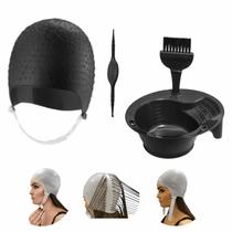 Kit Tintura Tigela Pincel e Touca Para Mechas Luzes Siliconada Profissional Com Agulha Dompel Cores - Preto Kit Tintura Tigela Pincel e Touca Para Mechas Luzes Siliconada Profissional Com Agulha Dompel Cores - Preto