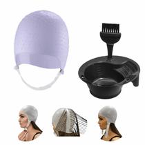 Kit Tintura Tigela Pincel e Touca Para Mechas Luzes Siliconada Profissional Dompel Cores - Roxa Kit Tintura Tigela Pincel e Touca Para Mechas Luzes Siliconada Profissional Dompel Cores - Roxa