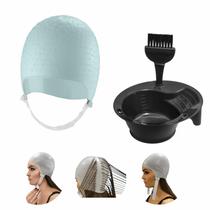 Kit Tintura Tigela Pincel e Touca Para Mechas Luzes Siliconada Profissional Dompel Cores - Verde Kit Tintura Tigela Pincel e Touca Para Mechas Luzes Siliconada Profissional Dompel Cores - Verde