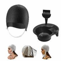 Kit Tintura Tigela Pincel e Touca Para Mechas Luzes Siliconada Profissional Dompel Cores Kit Tintura Tigela Pincel e Touca Para Mechas Luzes Siliconada Profissional Dompel Cores
