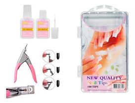 Kit Tips Cortador De Tips 2 Colas Com Pincel Manicure Unhas