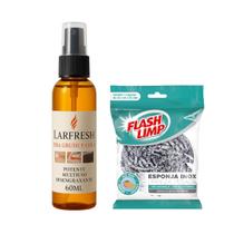 Kit Tira Grude Colas Etiquetas Lar Fresh + Esponja Limpeza Pesada Flash Limp