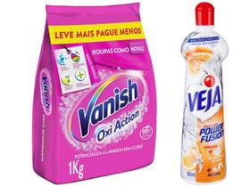 Kit Tira Manchas Vanish Oxi Action em Pó Refil - 1kg + Limpador Multiuso Veja Power Fusion 500ml