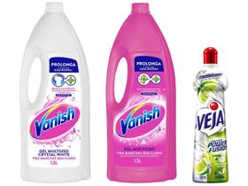 Kit Tira Manchas Vanish White 1,5L + Tira Manchas - para Roupas Coloridas + Limpador Multiuso Veja Kit Tira Manchas Vanish White 1,5L + Tira Manchas - para Roupas Coloridas + Limpador Multiuso Veja