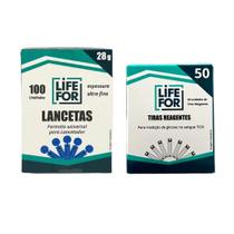 Kit Tiras Reagentes De Glicemia Life For C/50un + Lancetas LifeFor Universal C/100un