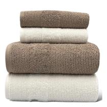 Kit Toalha Banhão e Rosto 4 peças Felpuda 100% Algodão Gigante Branco Marrom 72x150cm