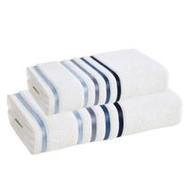 Kit Toalha Banhão e Rosto Algodão Lumina Branco/Azul Karsten Kit Toalha Banhão e Rosto Algodão Lumina Branco/Azul Karsten