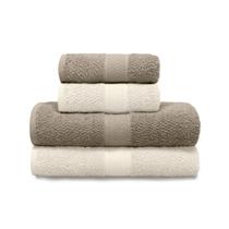 Kit Toalha Banho e Rosto 4 Peças Marfim/Khaki 100 Algodão Fio Penteado Alta Absorção Buettner