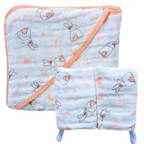 Kit Toalha Banho Soft Bebe Com Capuz + 2 Toalha Pano de Boca Babete Soft 100% Algodão Menino Menina