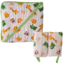 Kit Toalha Banho Soft Bebe Com Capuz + 2 Toalha Pano de Boca Babete Soft 100% Algodão Menino Menina