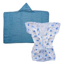 Kit Toalha Banho Soft Capuz + Roupão infantil grande ate 4 anos piscina natação praia