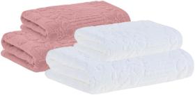 Kit Toalha Banho Veludo Lollipop 4pcs Branco/Rose - Buddemeyer