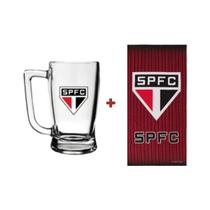 Kit Toalha + Caneca Vidro Cerveja Chopp 340 ml São Paulo FC Oficial Licenciado