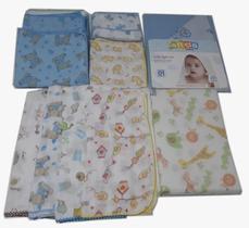 Kit toalha capuz 8 fraldas 3 cueiros e travesseiro Menino