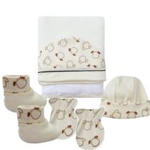 Kit Toalha de Banho Atoalhada Algodão Enxoval Forrada Fralda Menino Menina Bebê Neutro RN