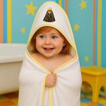 Kit Toalha de Banho Bebe Soft C/Capuz + Pano de Boca Babebe Festone Bordada Amarelo