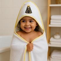 Kit Toalha de Banho Bebe Soft C/Capuz + Pano de Boca Babebe Festone Bordada Amarelo