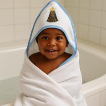 Kit Toalha de Banho Bebe Soft C/Capuz + Pano de Boca Babebe Festone Bordada Azul