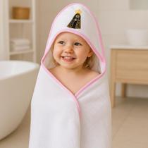 Kit Toalha de Banho Bebe Soft C/Capuz + Pano de Boca Babebe Festone Bordada Rosa
