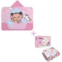 Kit Toalha de banho e Fralda de Pano Turma da Mônica Menina