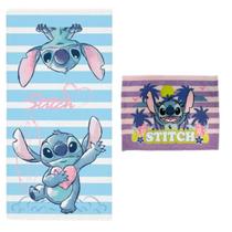 Kit Toalha de Banho e Lancheira Infantil Stitch Desenho Estampada Aveludada Absorvente Lepper